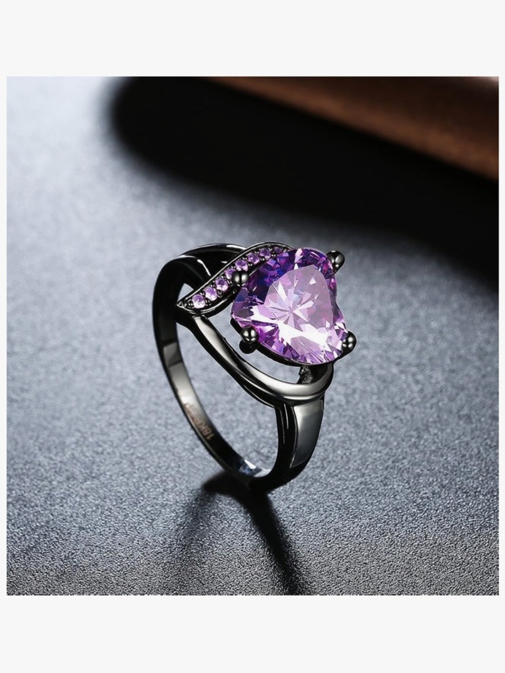 Amethyst Heart Cubic Zirconia Black Gold Statement Ring